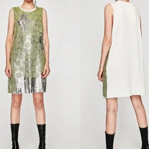 Zara Green Sequin Overlay Sleeveless Dress Size Medium